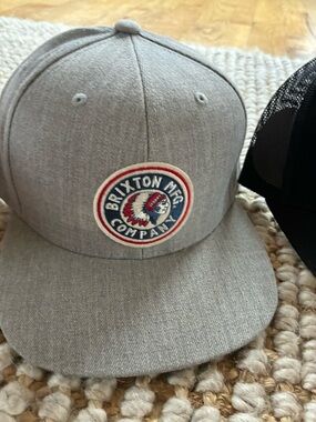 Brixton Gray Snapback Hat with Red & Blue Patch